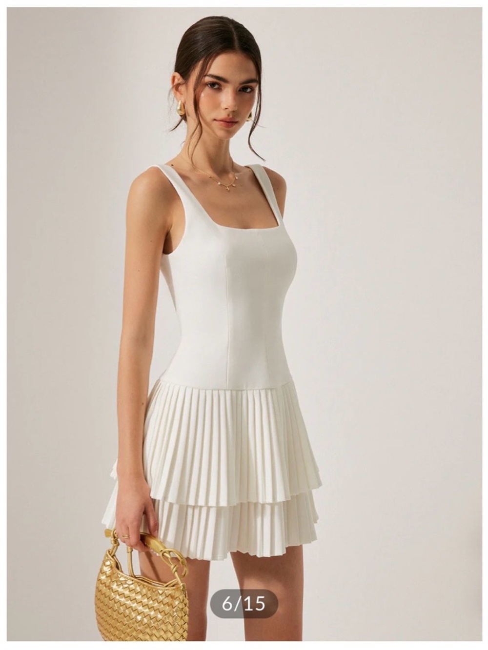 White Pleated Tiered Mini Dress - Picture 2 of 9